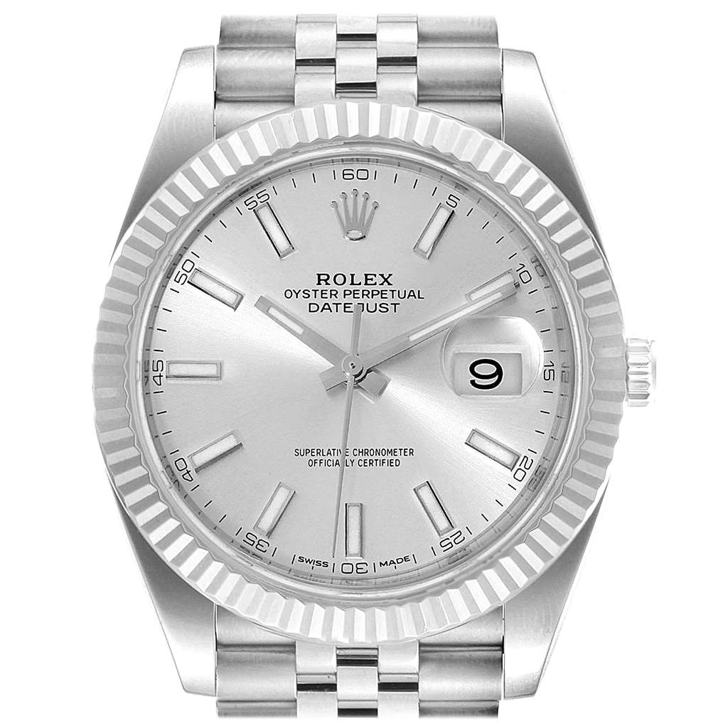Rolex Datejust 41 Steel White Gold Silver Dial Men's Watch 126334 For Sale