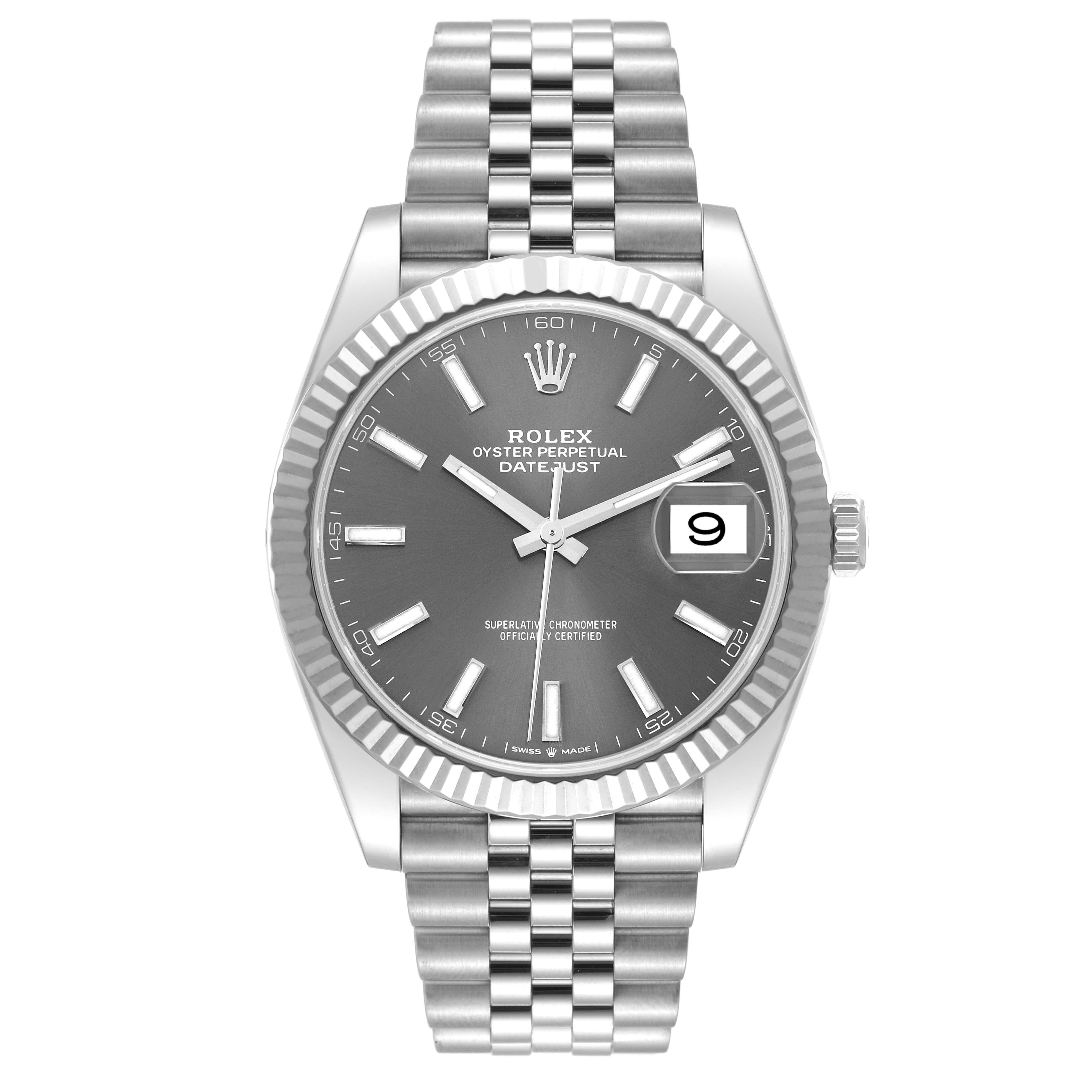 Rolex Datejust 41 Steel White Gold Slate Dial Mens Watch 126334 Box Card In Excellent Condition In Atlanta, GA