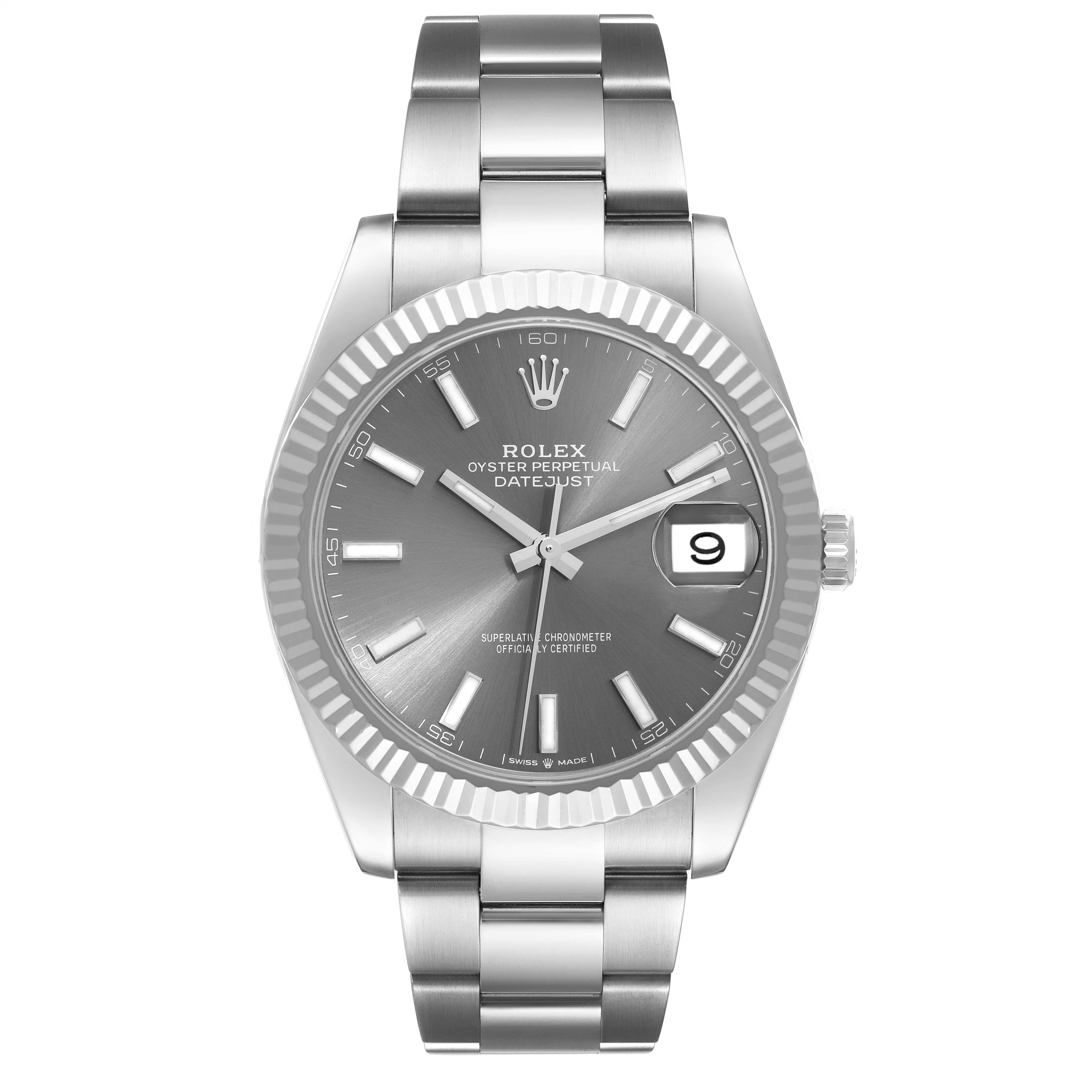 Men's Rolex Datejust 41 Steel White Gold Slate Dial Mens Watch 126334 Box Card For Sale