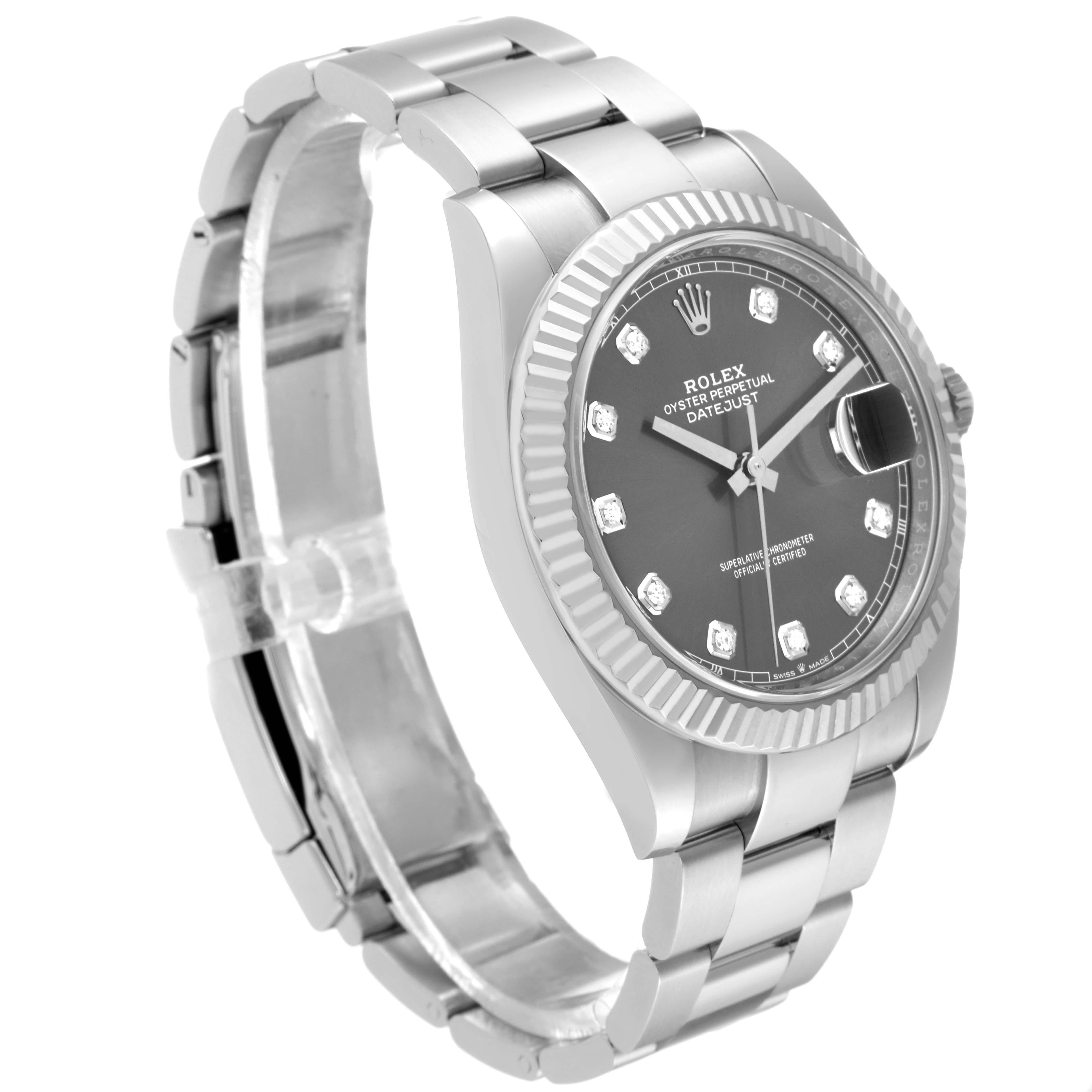 Rolex Datejust 41 Steel White Gold Slate Diamond Dial Mens Watch 126334 Card For Sale 7