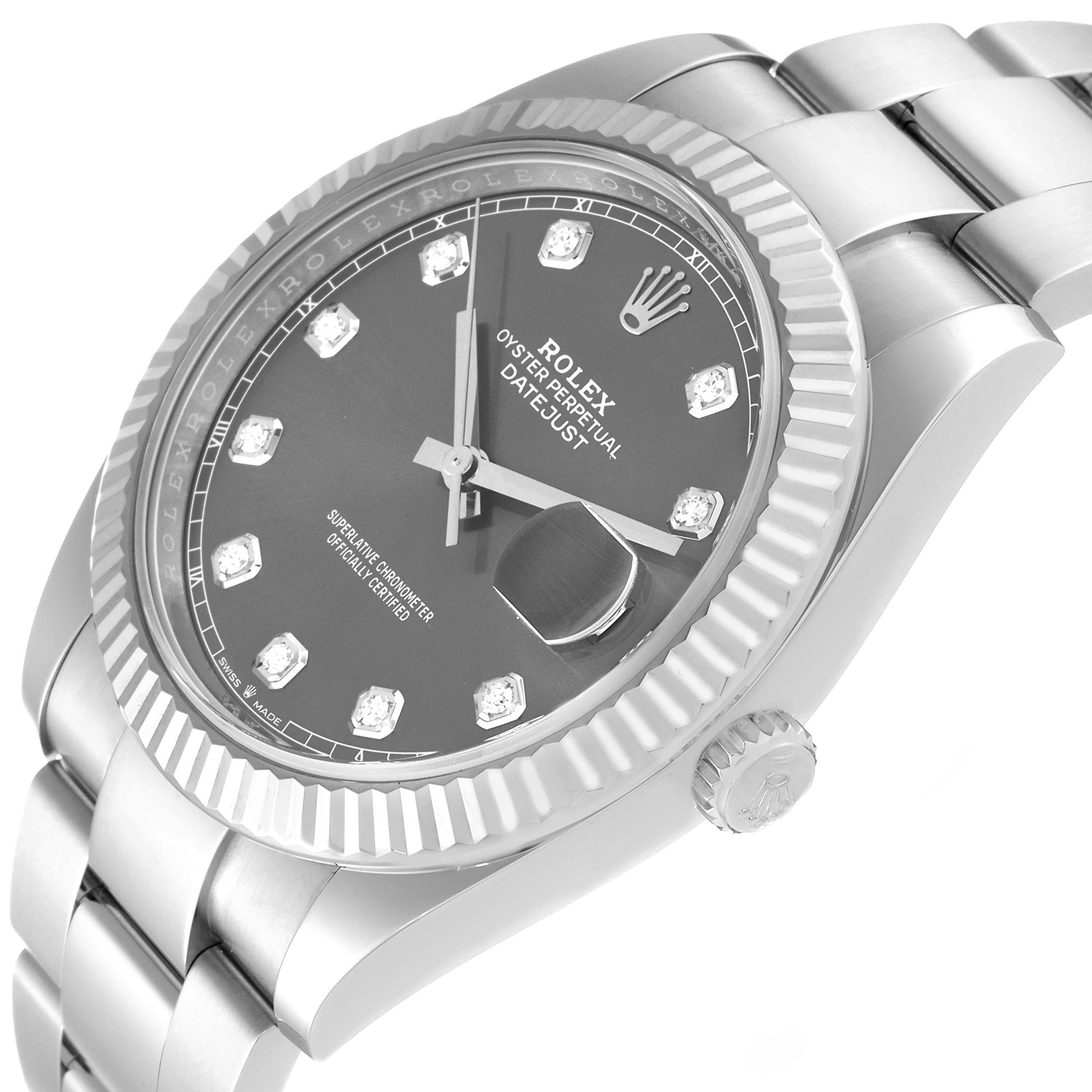 Men's Rolex Datejust 41 Steel White Gold Slate Diamond Dial Mens Watch 126334 Card For Sale