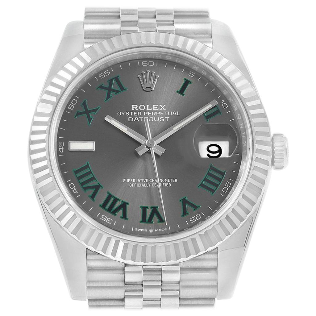 Rolex Datejust 41 Steel White Gold Slate Roman Dial Men's Watch 126334