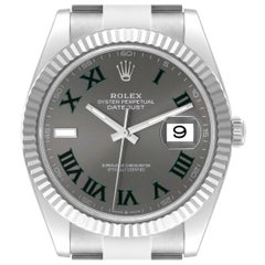 Rolex Datejust 41 Steel White Gold Wimbledon Dial Mens Watch 126334 Box Card