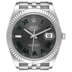 Rolex Datejust 41 Steel White Gold Wimbledon Dial Mens Watch 126334 Box Card