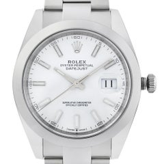 Rolex Datejust 41 Acero Blanco Esfera Indice Bisel Liso Reloj Automático Hombre 126300