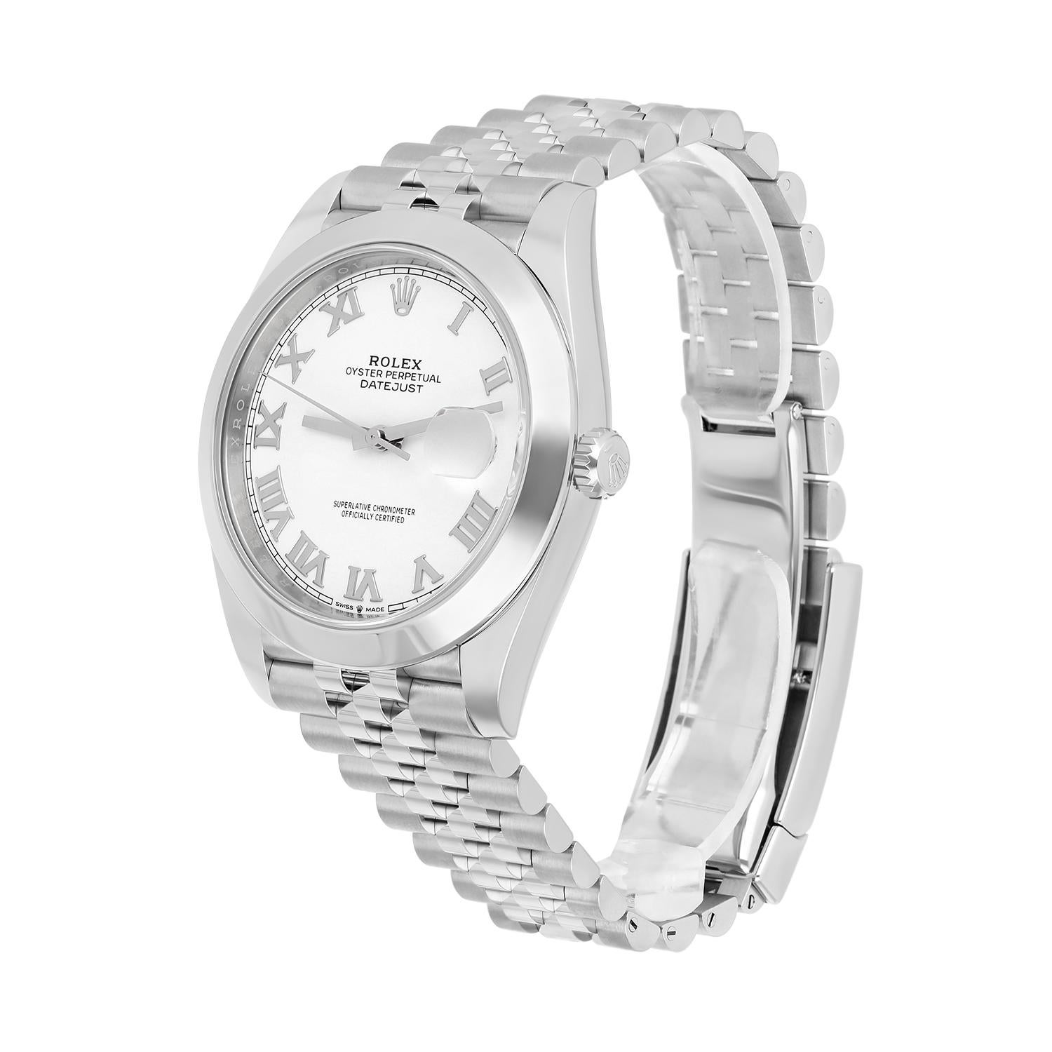 Men's Rolex Datejust 41 Steel White Roman Dial Mens Jubilee Watch Complete 126300 For Sale