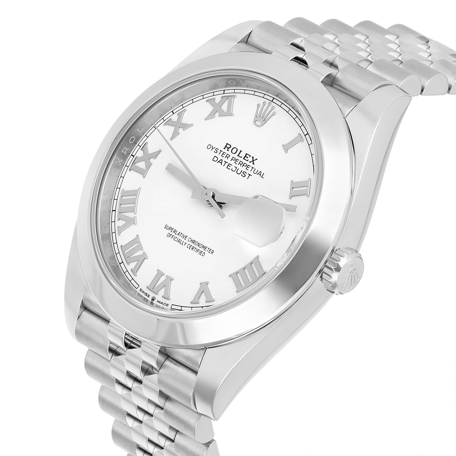 Rolex Datejust 41 Steel White Roman Dial Mens Jubilee Watch Complete 126300 For Sale 1
