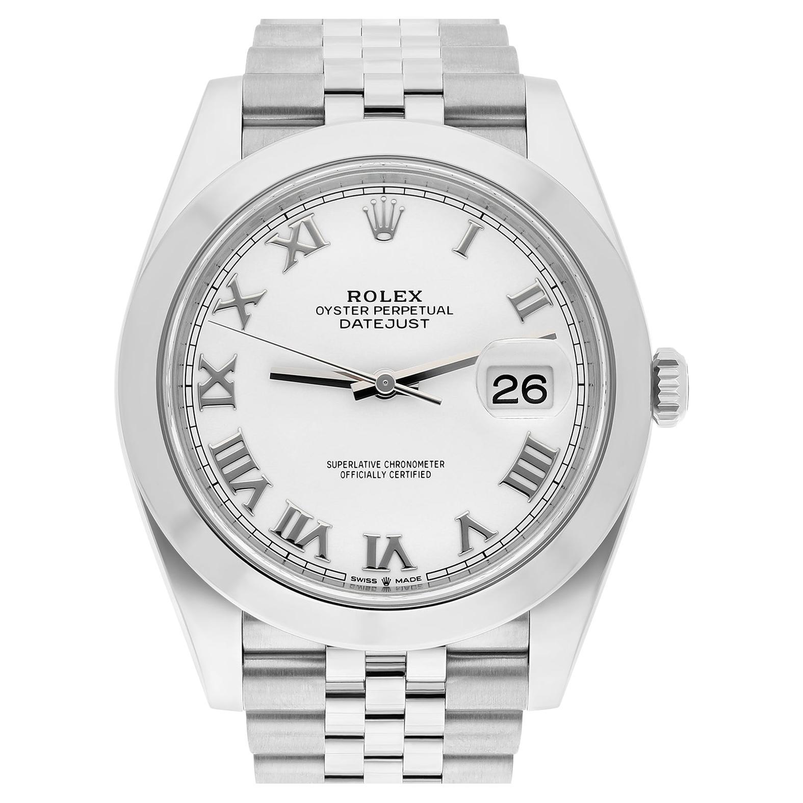 Rolex Datejust 41 Steel White Roman Dial Mens Jubilee Watch Complete 126300 For Sale