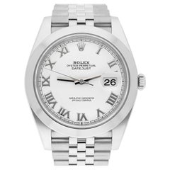 Used Rolex Datejust 41 Steel White Roman Dial Mens Jubilee Watch Complete 126300