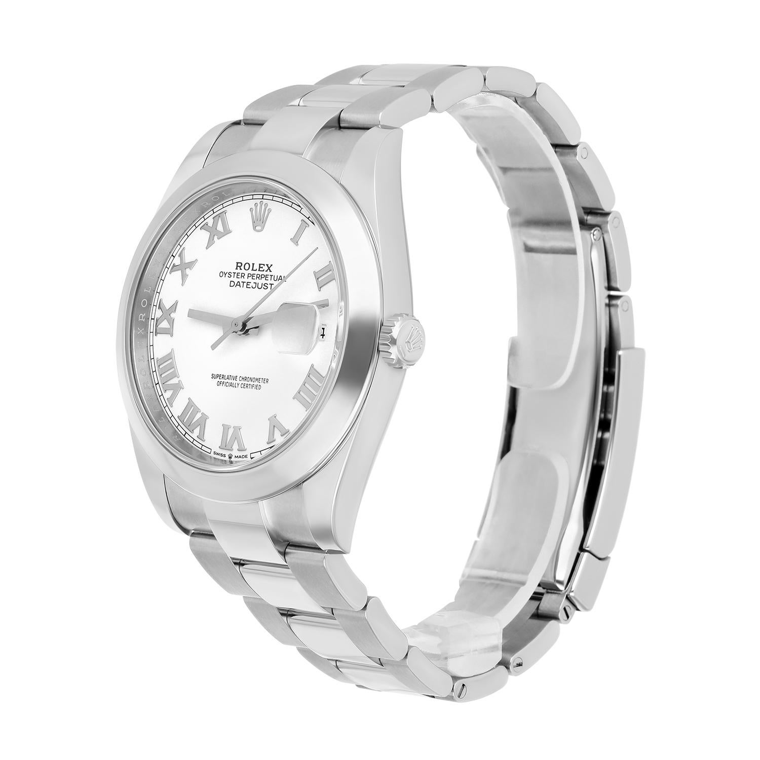 Rolex Datejust 41 Herrenuhr aus Stahl mit weißem römischem Zifferblatt und Austernband 126300 1