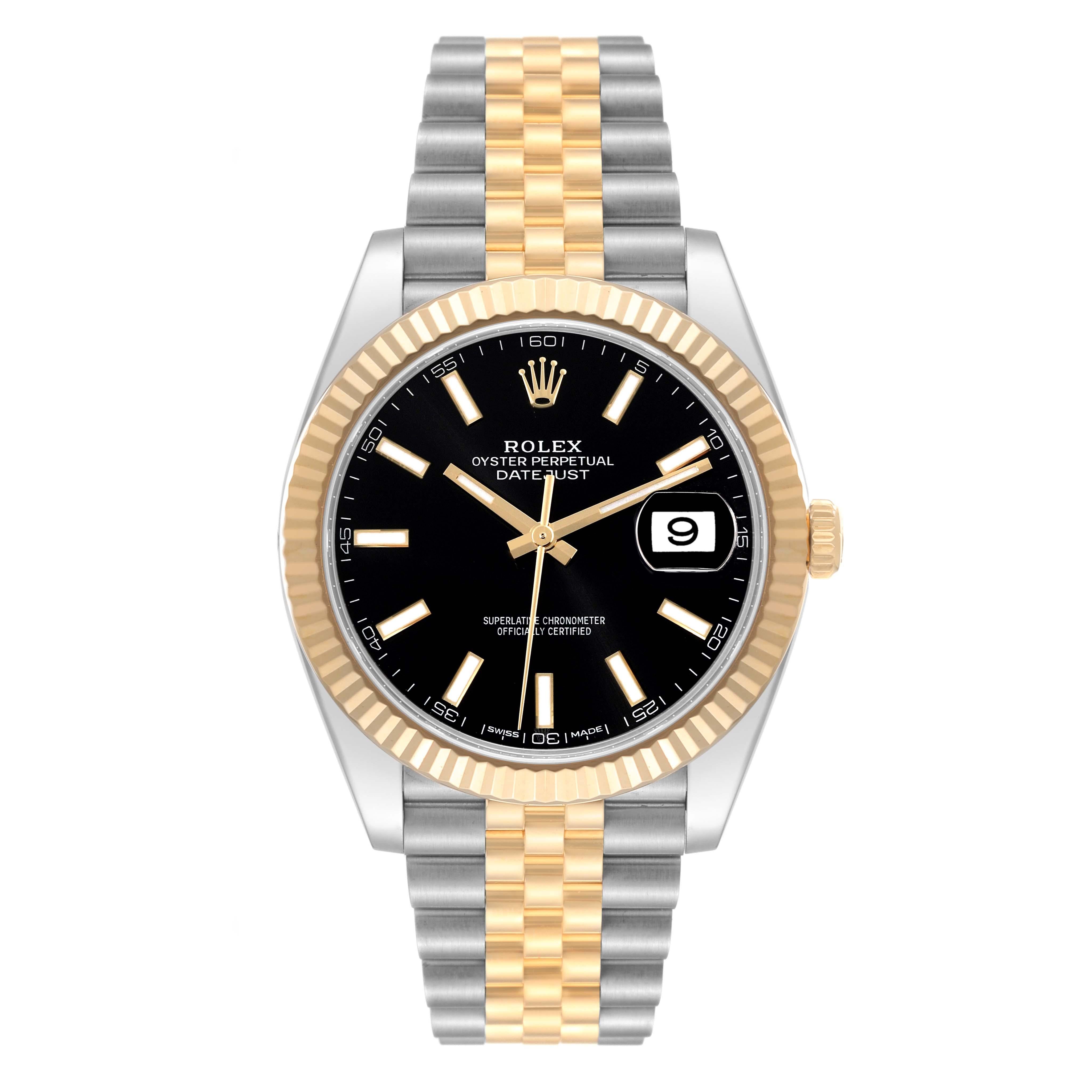 Rolex Datejust 41 Steel Yellow Gold Black Dial Mens Watch 126333 Box Card In Excellent Condition In Atlanta, GA