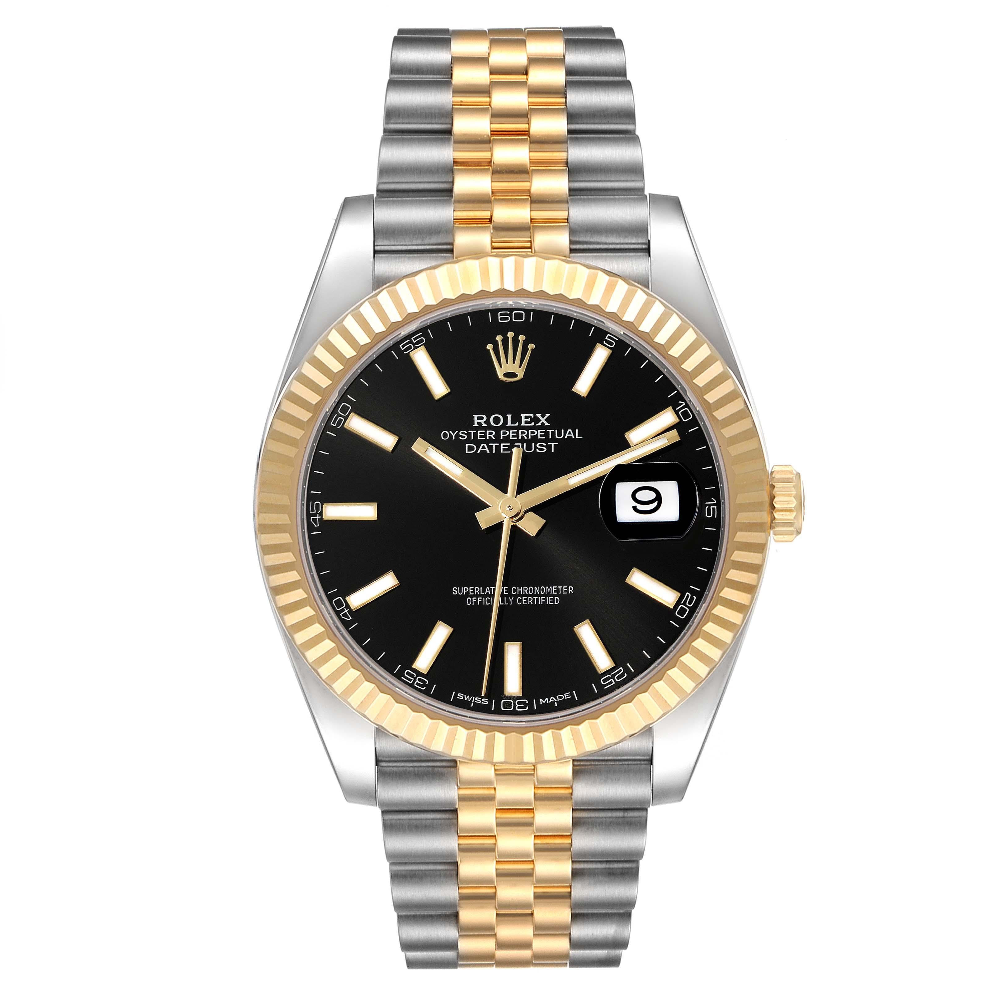Rolex Datejust 41 Steel Yellow Gold Black Dial Mens Watch 126333 Box Card In Excellent Condition For Sale In Atlanta, GA