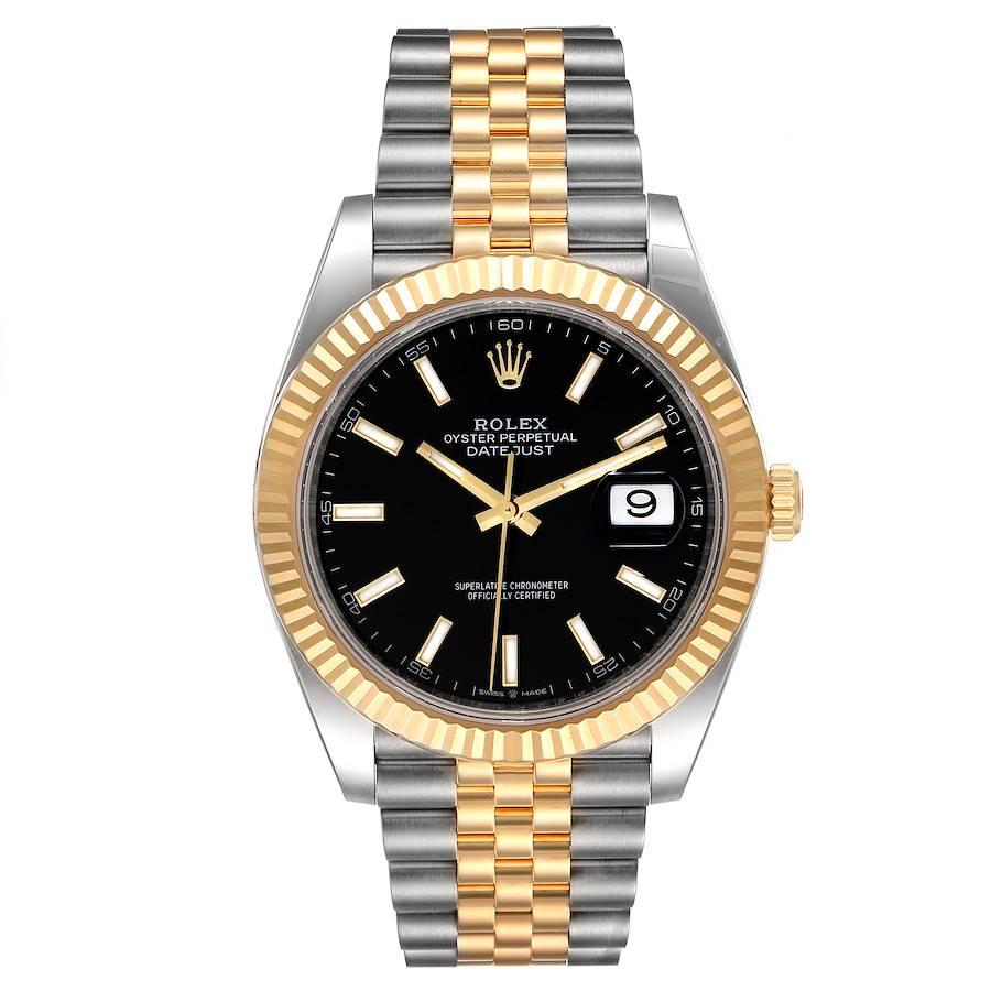 Rolex Datejust 41 Steel Yellow Gold Black Dial Mens Watch 126333 Unworn. Officially certified chronometer self-winding movement. Stainless steel and 18K yellow gold case 41.0 mm in diameter. Rolex logo on a crown. 18K yellow gold fluted bezel.