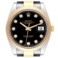 Rolex Datejust 41 Steel Yellow Gold Black Diamond Dial Mens Watch 126333