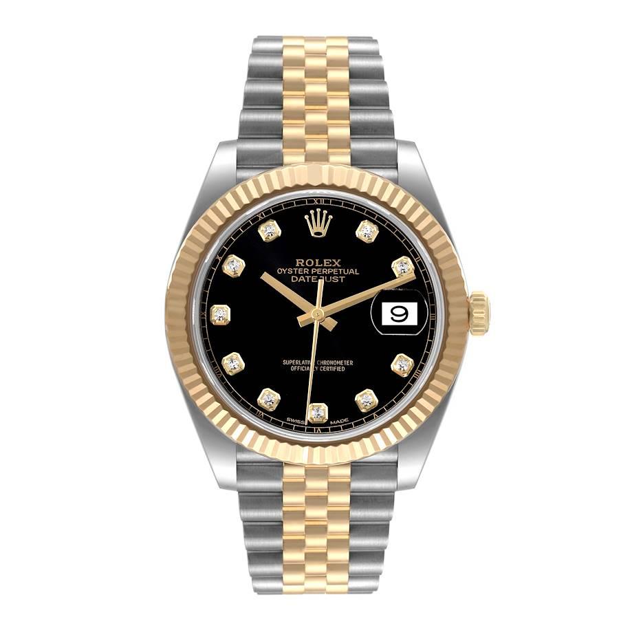 Reloj Rolex Datejust 41 Acero Oro Amarillo Esfera Diamante Negro 126333 Tarjeta Caja. Movimiento automático con certificado oficial de cronómetro. Caja de acero inoxidable y oro amarillo de 18 quilates de 41,0 mm de diámetro. Logotipo Rolex en la