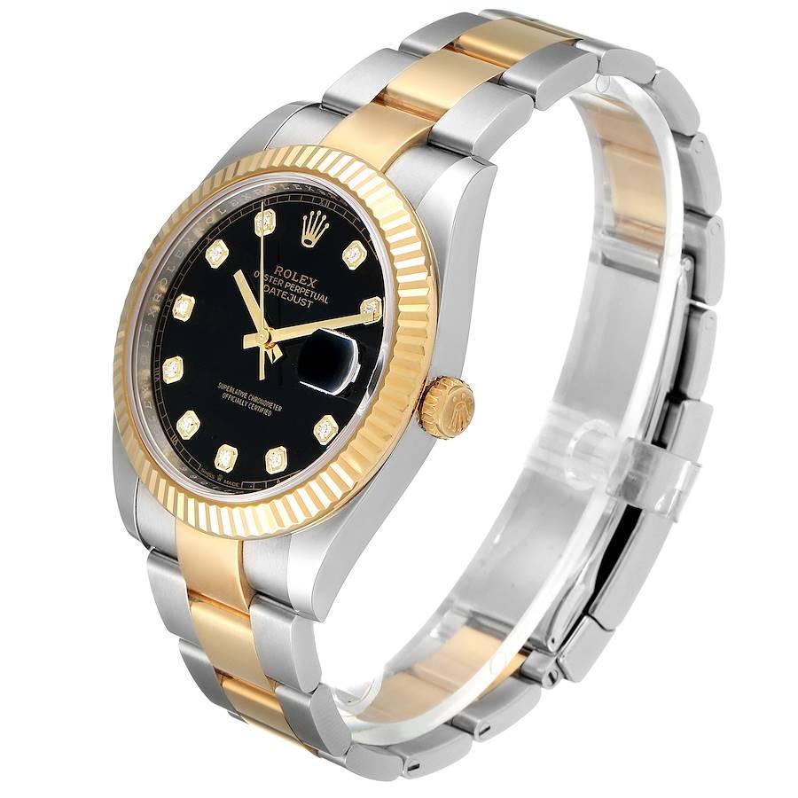 Men's Rolex Datejust 41 Steel Yellow Gold Black Diamond Dial Watch 126333 Box Card