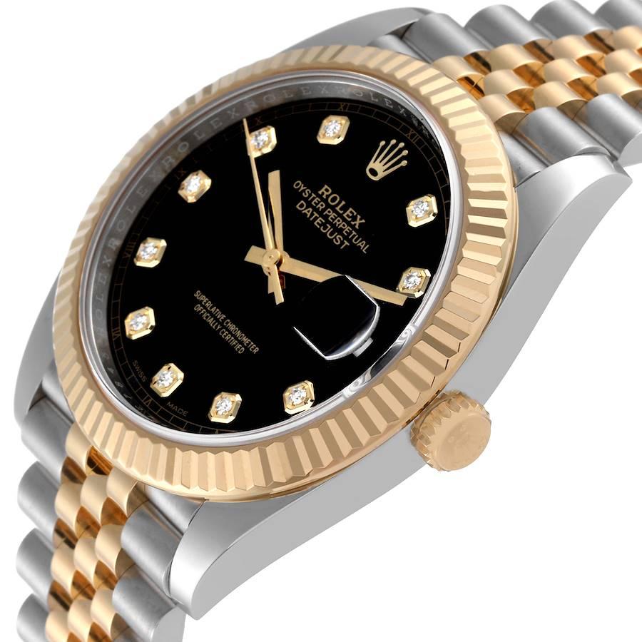 Men's Rolex Datejust Steel Yellow Gold Black Diamond Dial Watch 126333 Box Card