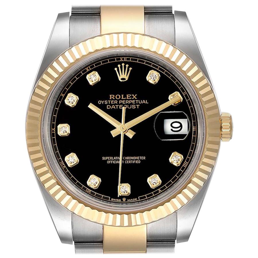 Rolex Datejust 41 Steel Yellow Gold Black Diamond Dial Watch 126333 Box Card