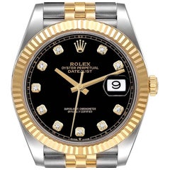 Rolex Datejust 41 Steel Yellow Gold Black Diamond Dial Watch 126333 Box Card