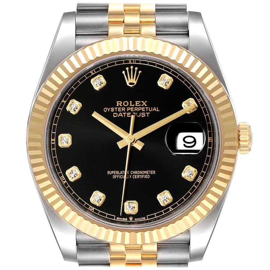Rolex Datejust 41 Steel Yellow Gold Black Diamond Dial Watch 126333 Unworn For Sale