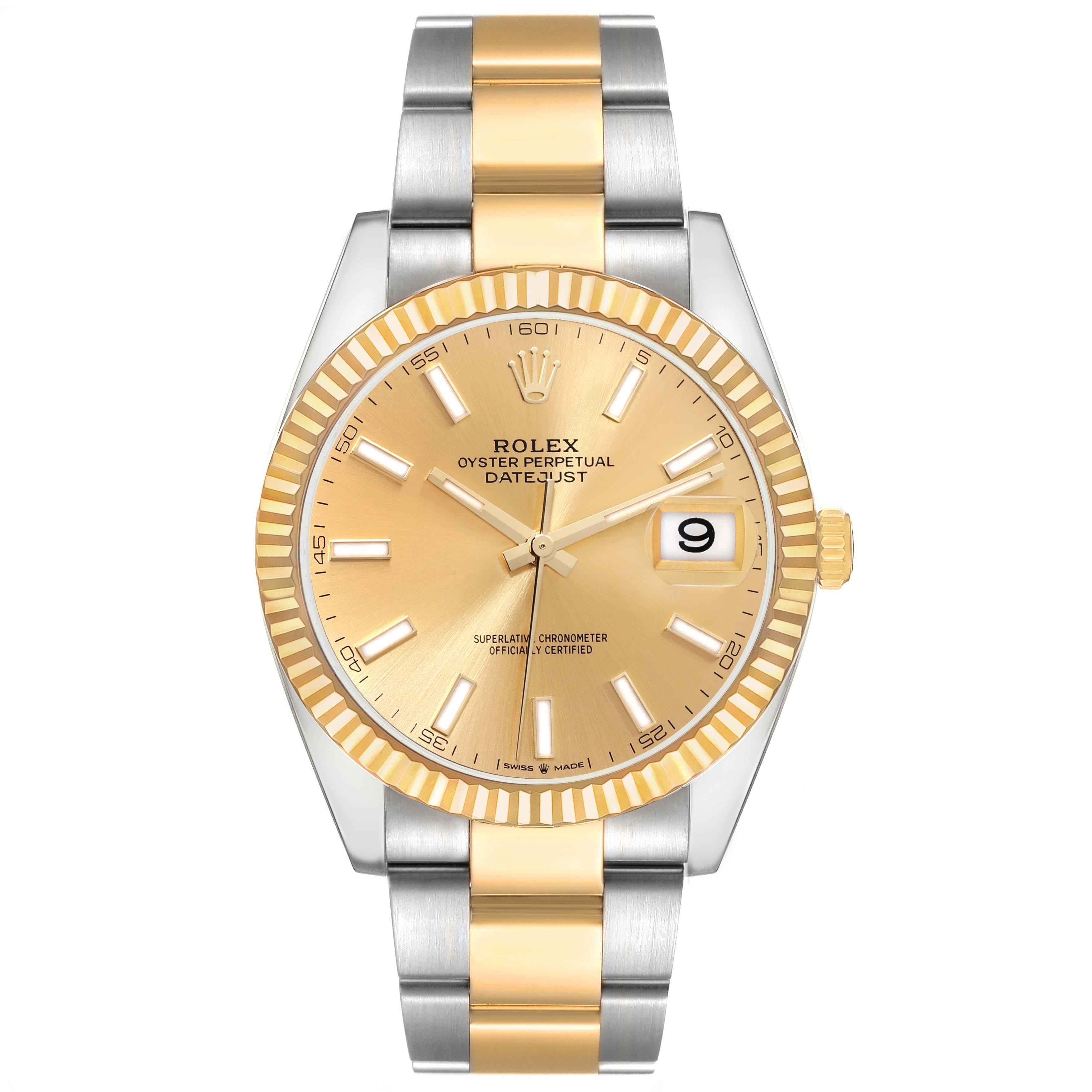 Rolex Datejust 41 Steel Yellow Gold Champagne Dial Mens Watch 126333 Unworn. Officially certified chronometer automatic self-winding movement with quickset date. Stainless steel and 18K yellow gold case 41 mm in diameter. High polished lugs. Rolex