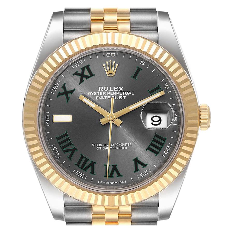 Rolex Datejust 41 Steel Yellow Gold Grey Dial Green Numerals Men's Watch 126333 For Sale