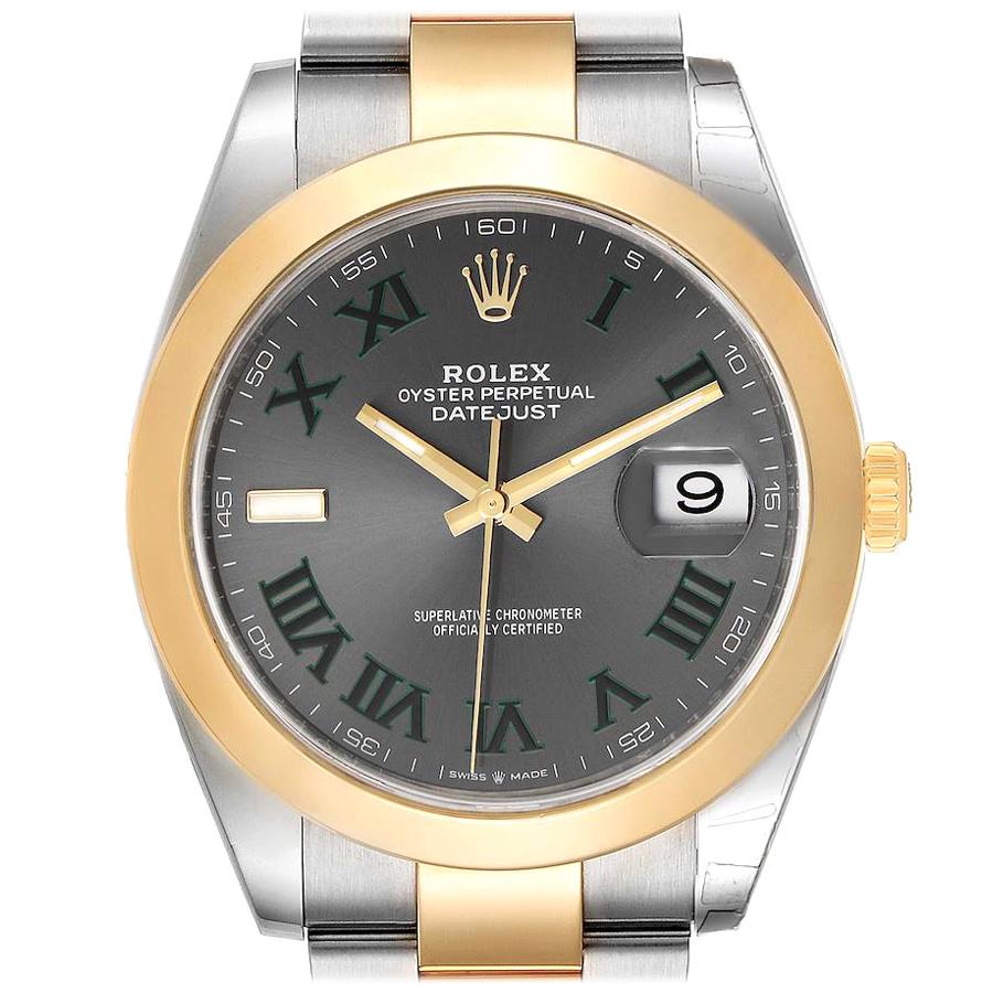 Rolex Datejust 41 Steel Yellow Gold Grey Green Dial Watch 126303 Box Card