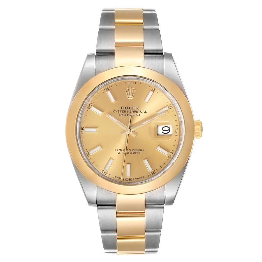 Rolex Datejust 41 Steel Yellow Gold Mens Watch 126303 Unworn. Officially certified chronometer self-winding movement. Stainless steel and 18K yellow gold case 41.0 mm in diameter. Rolex logo on a crown. 18K yellow gold smooth domed bezel. Scratch