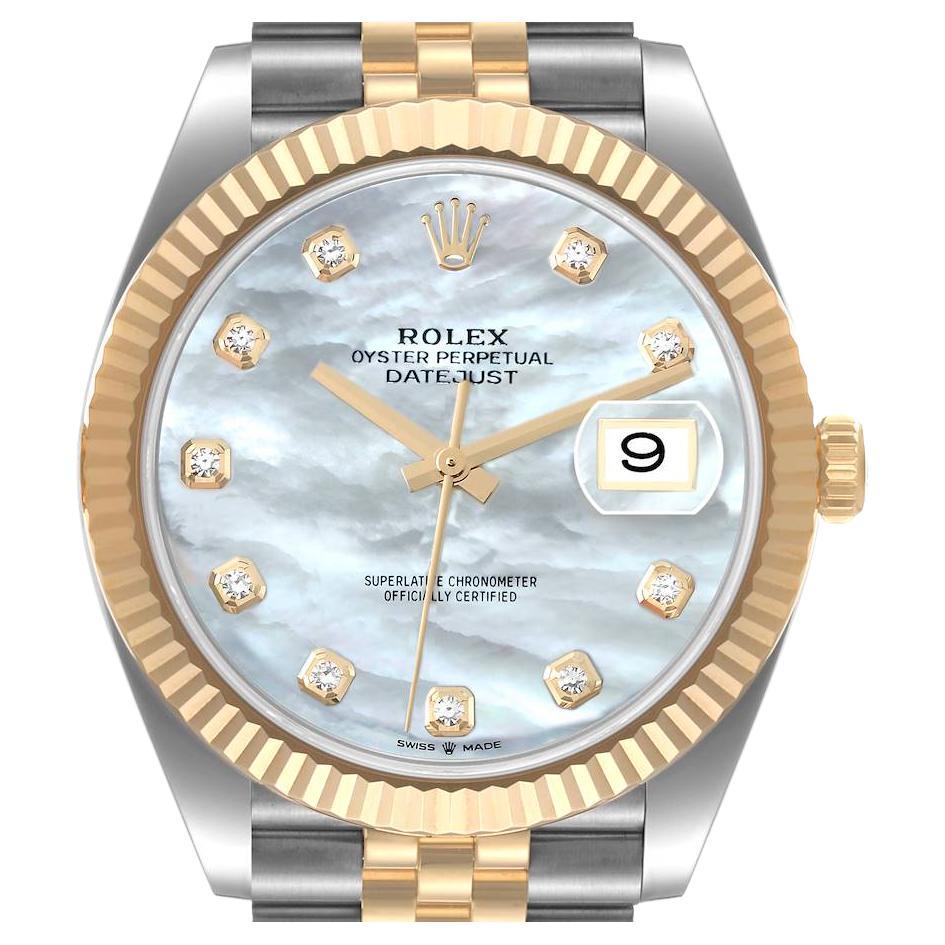 Rolex Datejust 41 Steel Yellow Gold Mother Of Pearl Diamond Dial Watch 