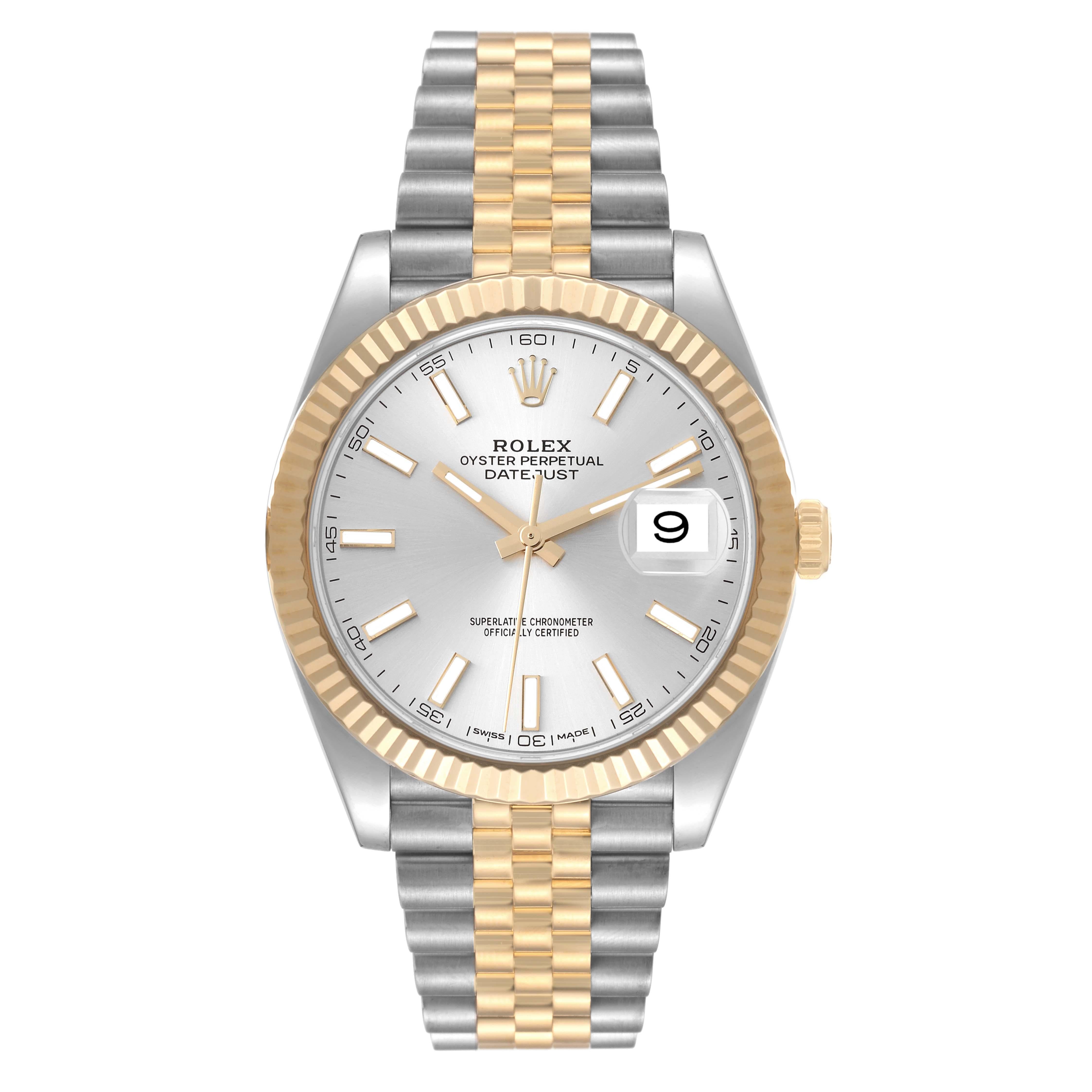 Rolex Datejust 41 Steel Yellow Gold Silver Dial Mens Watch 126333 Box Card For Sale 3