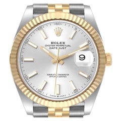 Used Rolex Datejust 41 Steel Yellow Gold Silver Dial Mens Watch 126333 Box Card