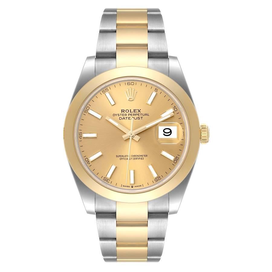 Rolex Datejust 41 Steel Yellow Gold Smooth Bezel Mens Watch 126303 Unworn. Officially certified chronometer self-winding movement. Stainless steel and 18K yellow gold case 41.0 mm in diameter. Rolex logo on a crown. 18K yellow gold smooth domed