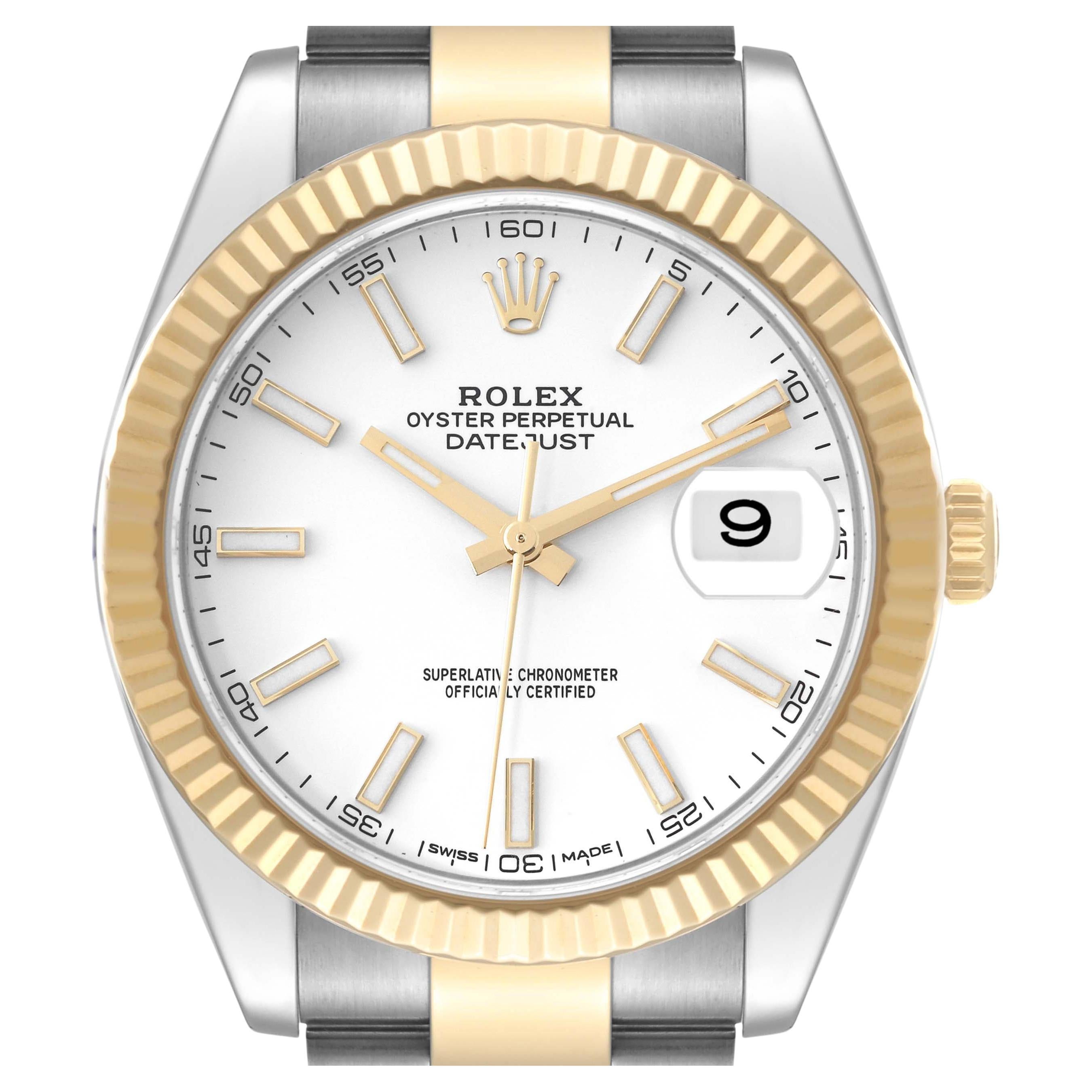 Rolex Datejust 41 Steel Yellow Gold White Dial Mens Watch 126333 Box Card For Sale