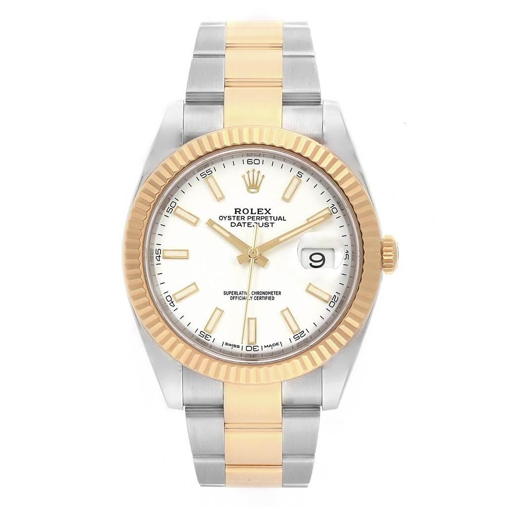 Rolex Datejust 41 Steel Yellow Gold White Dial Men's Watch 126333 In Excellent Condition For Sale In Atlanta, GA