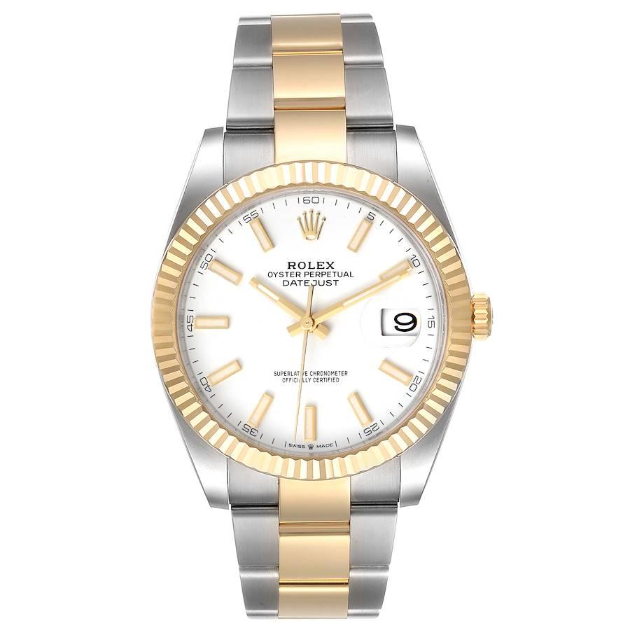 Rolex Datejust 41 Steel Yellow Gold White Dial Mens Watch 126333 Unworn. Officially certified chronometer self-winding movement with quickset date. Stainless steel and 18K yellow gold case 41.0 mm in diameter. High polished lugs. Rolex logo on a