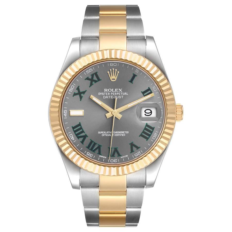 Rolex Datejust 41 Steel Yellow Gold Wimbledon Dial Mens Watch 116333 Box Card. Officially certified chronometer self-winding movement. Stainless steel and 18K yellow gold case 41.0 mm in diameter. High polished lugs. Rolex logo on the crown. 18K