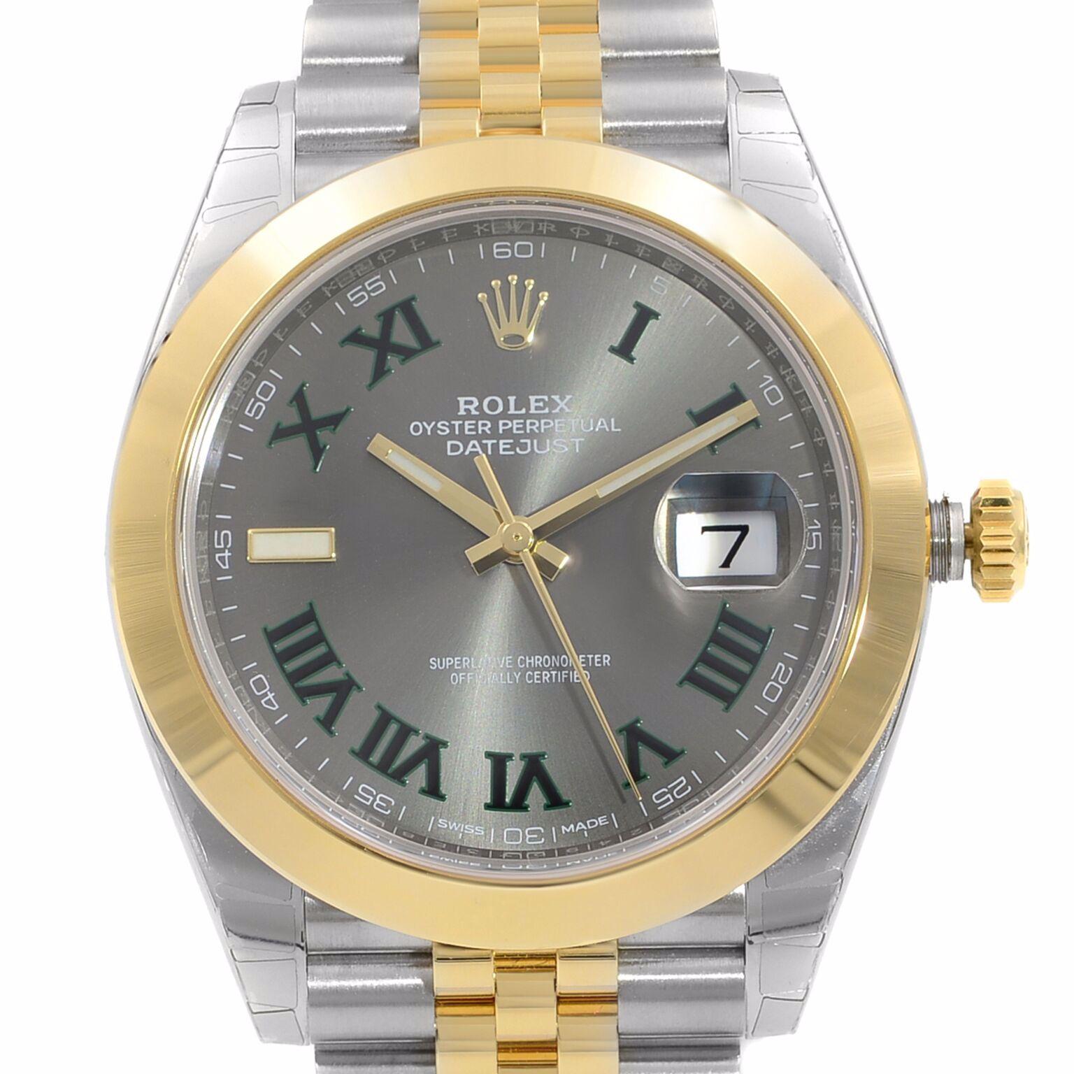 This brand new Rolex Datejust 126303-SLTRJ is a beautiful men's timepiece that is powered by mechanical (automatic) movement which is cased in a stainless steel case. It has a round shape face, date indicator dial and has hand roman numerals style