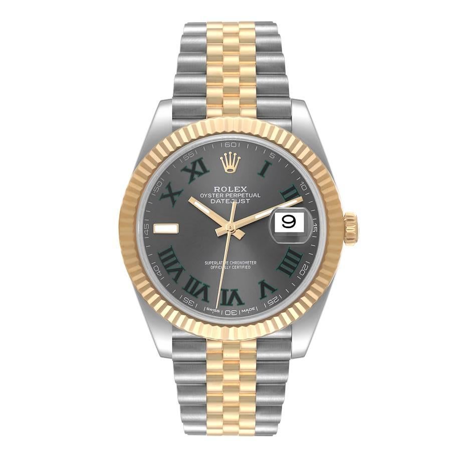 Rolex Datejust 41 Steel Yellow Gold Wimbledon Dial Mens Watch 126333 Box Card. Officially certified chronometer automatic self-winding movement with quickset date. Stainless steel and 18K yellow gold case 41.0 mm in diameter. Rolex logo on the