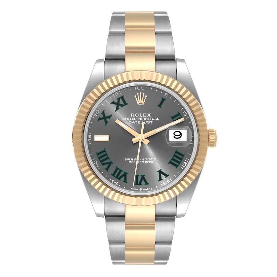 Rolex Datejust 41 Steel Yellow Gold Wimbledon Dial Mens Watch 126333 Box Card. Officially certified chronometer self-winding movement with quickset date. Stainless steel and 18K yellow gold case 41.0 mm in diameter. Rolex logo on a crown. 18K yellow