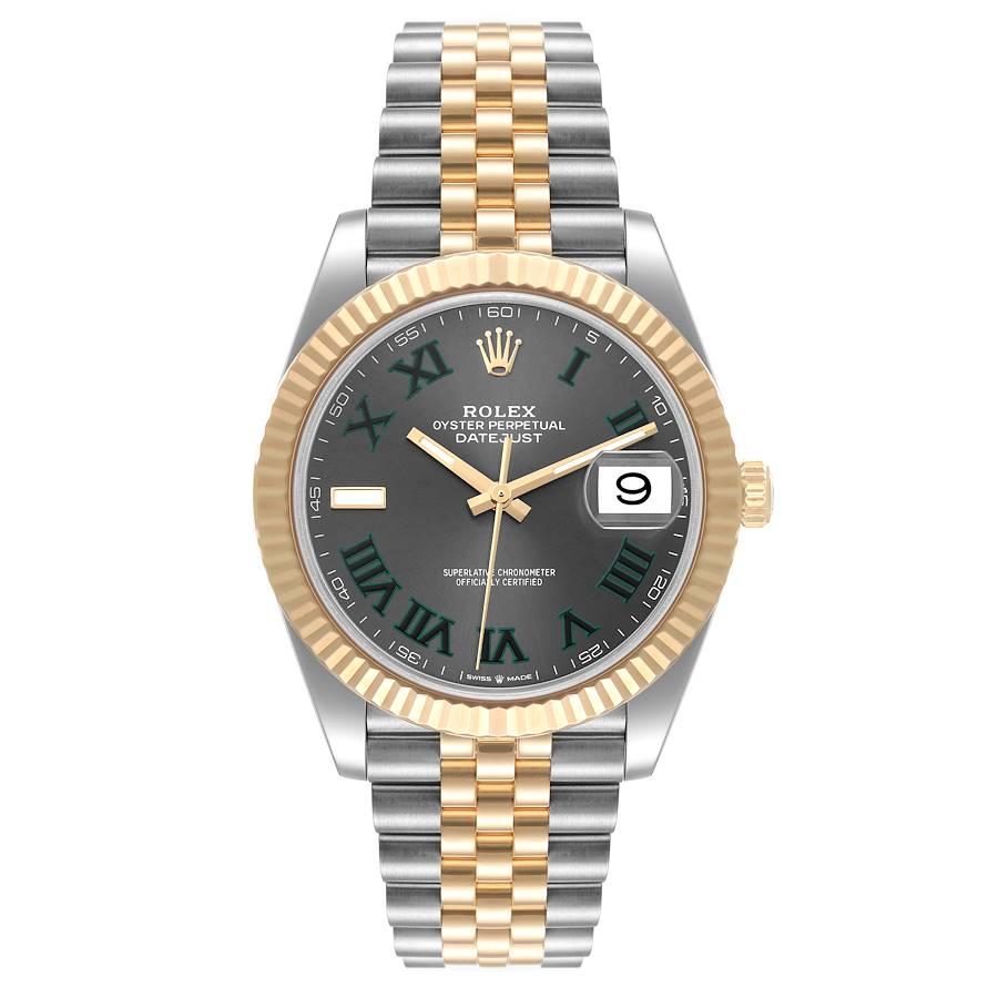 Rolex Datejust 41 Steel Yellow Gold Wimbledon Dial Mens Watch 126333. Officially certified chronometer self-winding movement with quickset date. Stainless steel and 18K yellow gold case 41.0 mm in diameter. Rolex logo on a crown. 18K yellow gold
