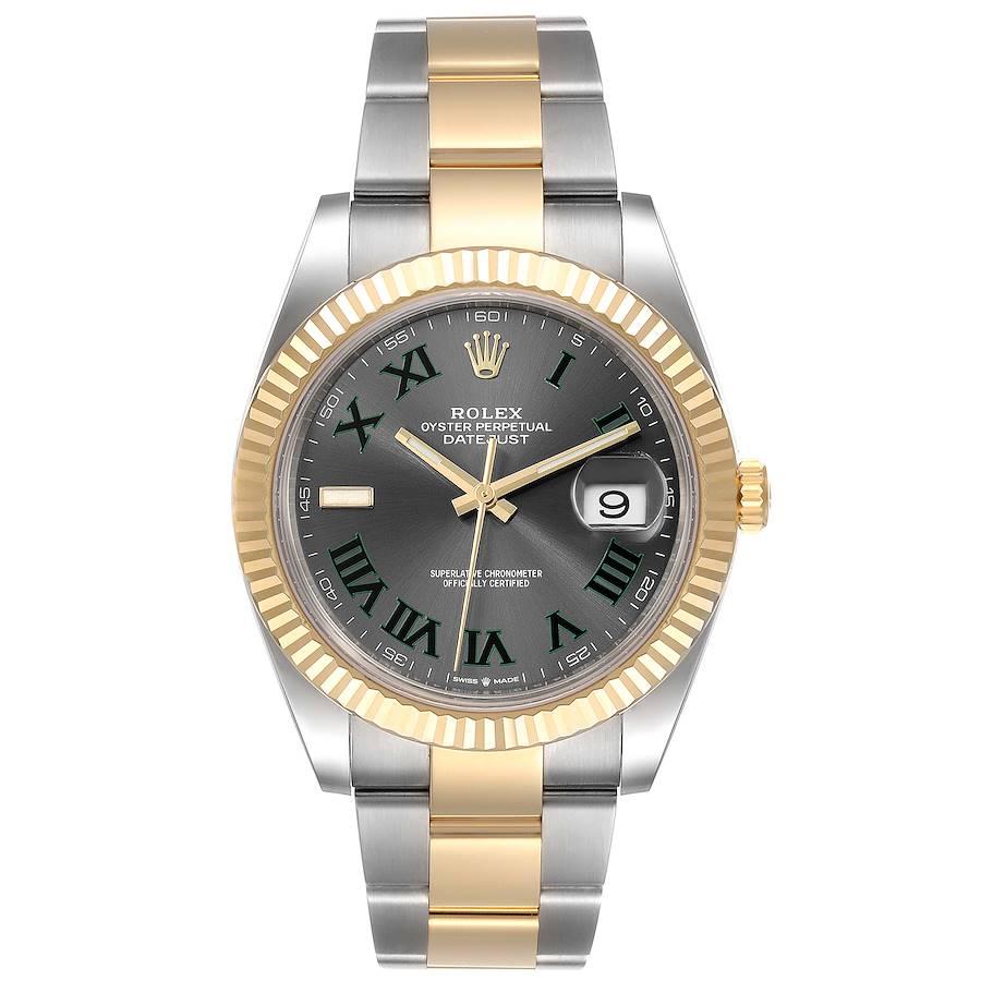 Rolex Datejust 41 Steel Yellow Gold Wimbledon Mens Watch 126333 Box Card. Officially certified chronometer self-winding movement with quickset date. Stainless steel and 18K yellow gold case 41.0 mm in diameter. Rolex logo on a crown. 18K yellow gold