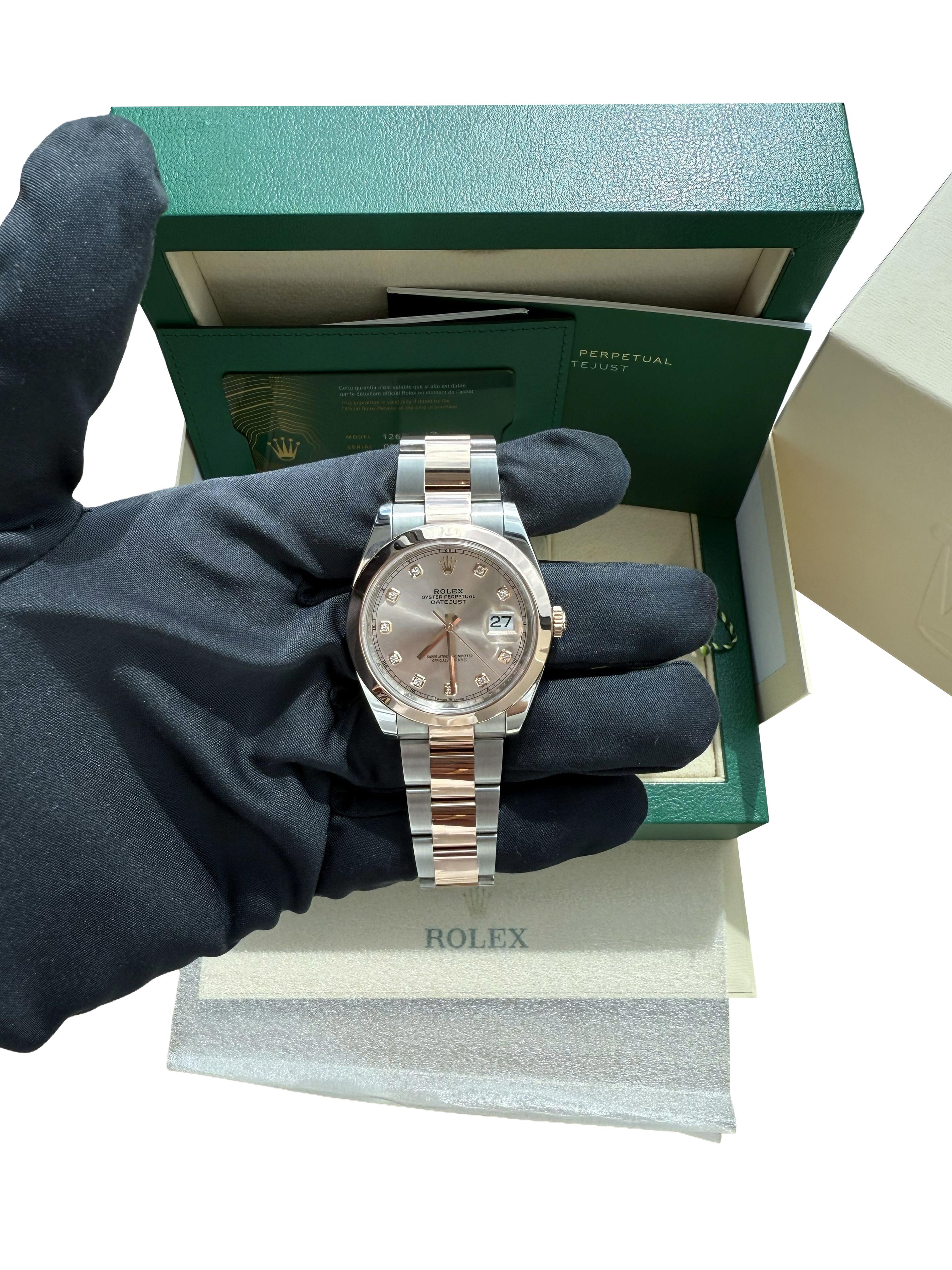 Rolex Datejust 41 Sundust Pink Diamond Dial Rose Gold Smooth Bezel Watch 126301 For Sale 6
