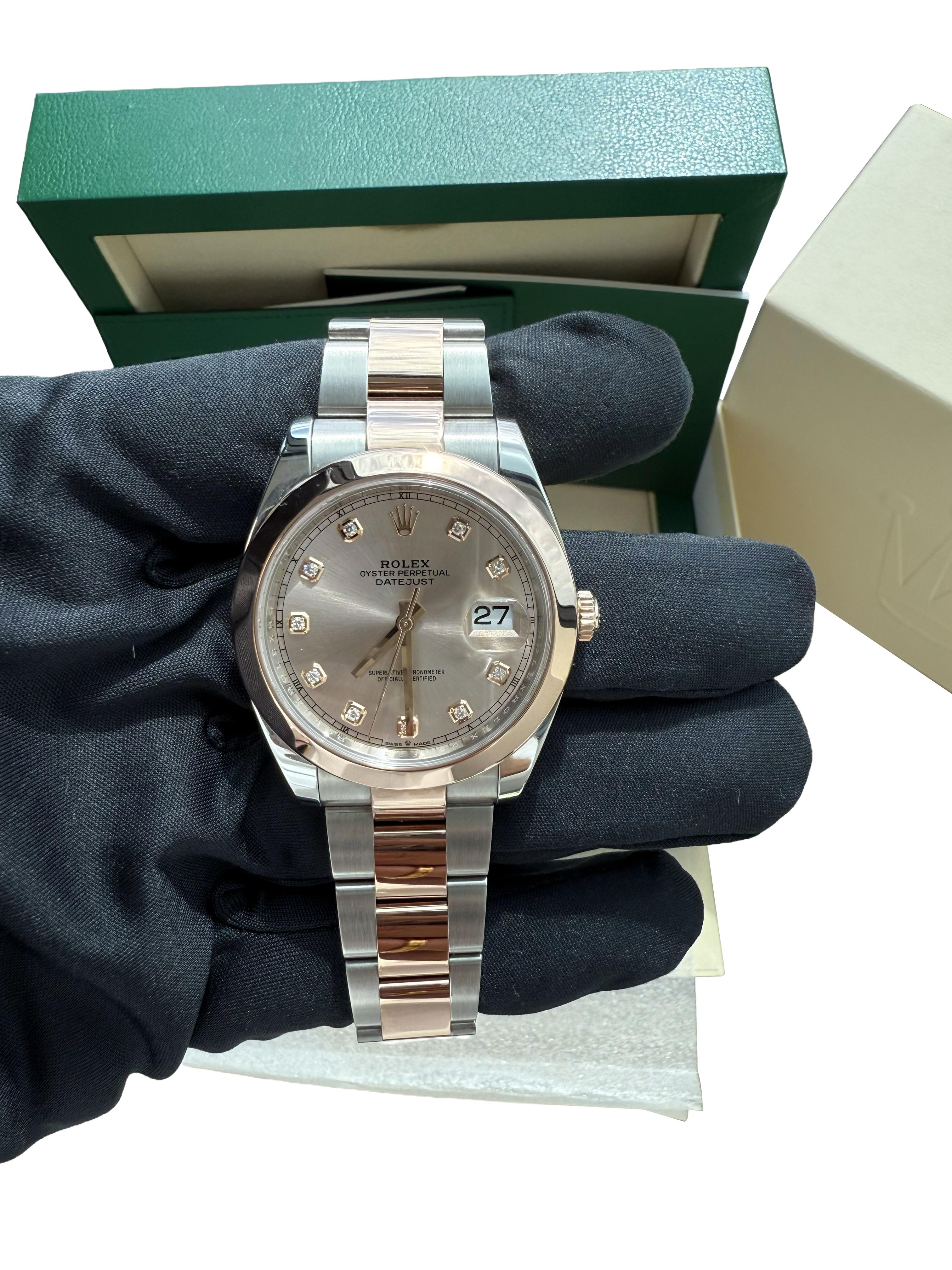 Rolex Datejust 41 Sundust Pink Diamond Dial Rose Gold Smooth Bezel Watch 126301 For Sale 10