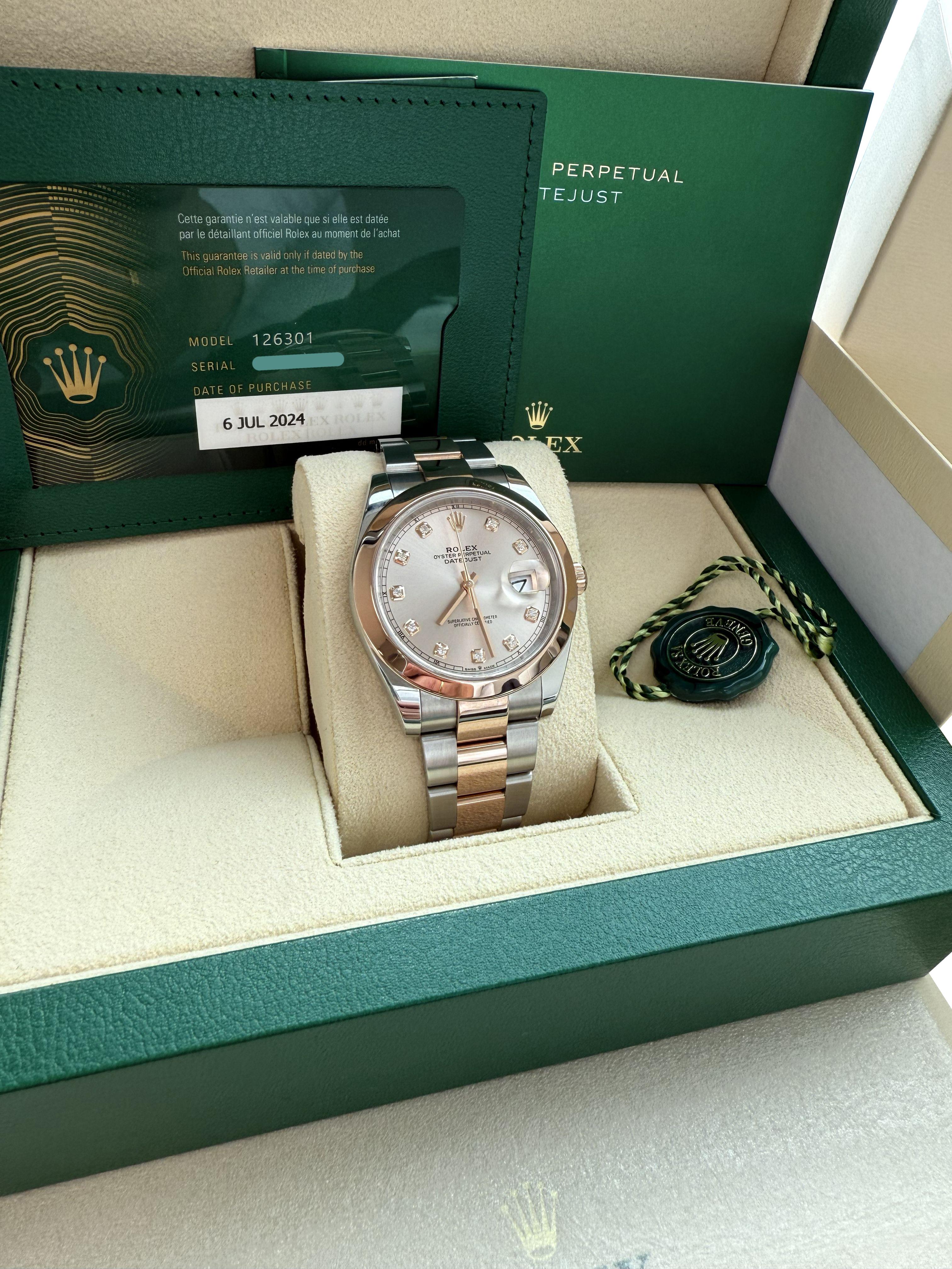 Rolex Datejust 41 Sundust Pink Diamond Dial Rose Gold Smooth Bezel Watch 126301 For Sale 1