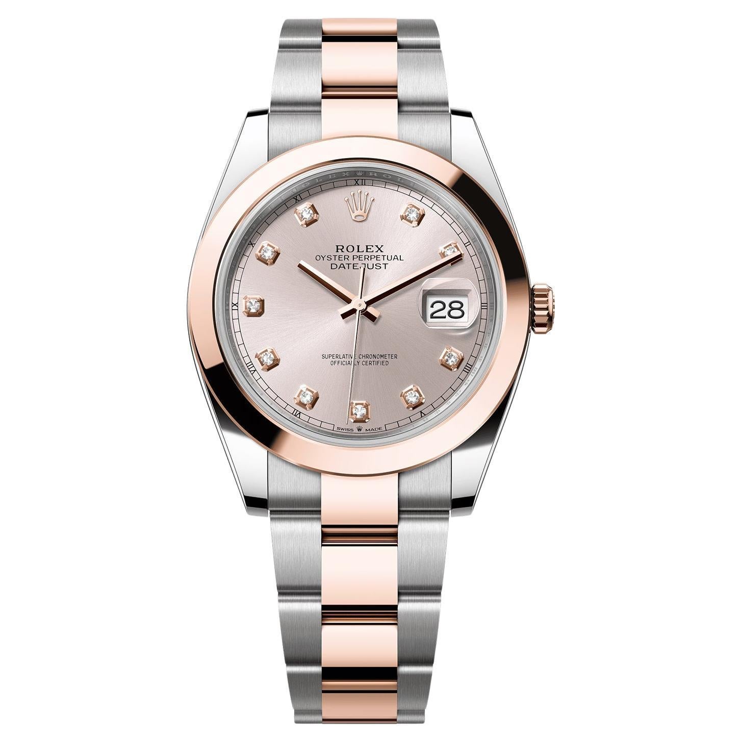 Rolex Datejust 41 Sundust Pink Diamond Dial Rose Gold Smooth Bezel Watch 126301 For Sale