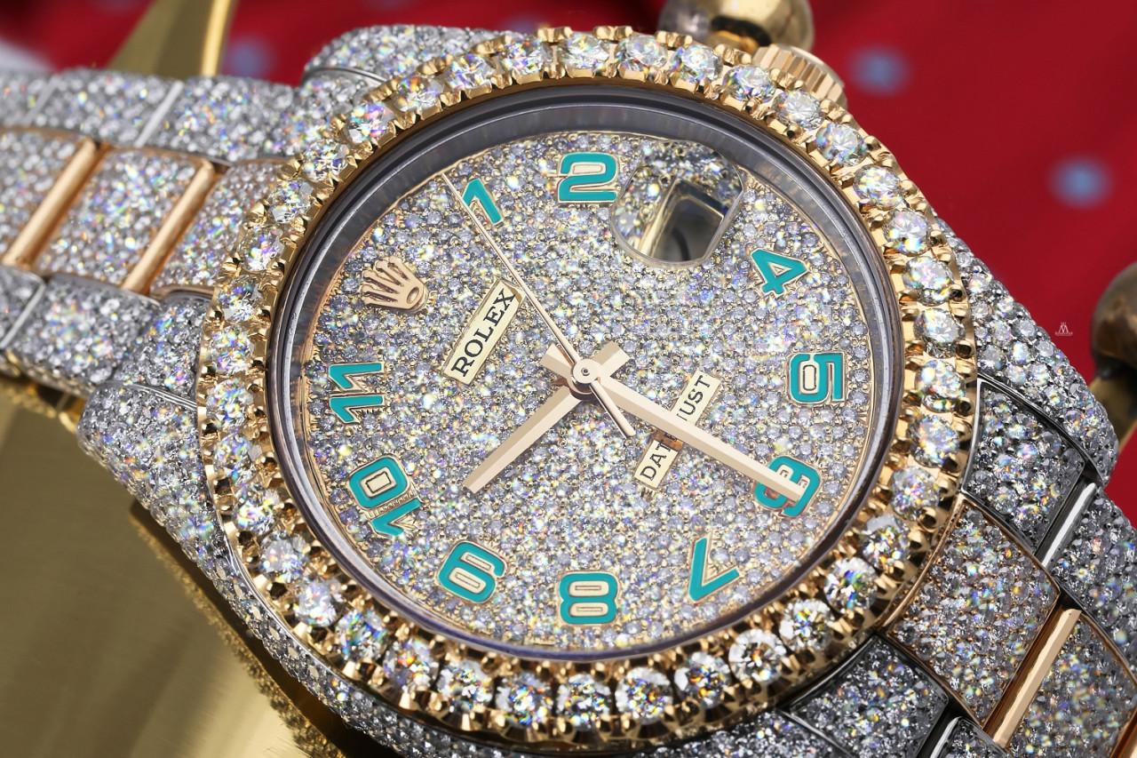 iced out rolex with arabic numerals