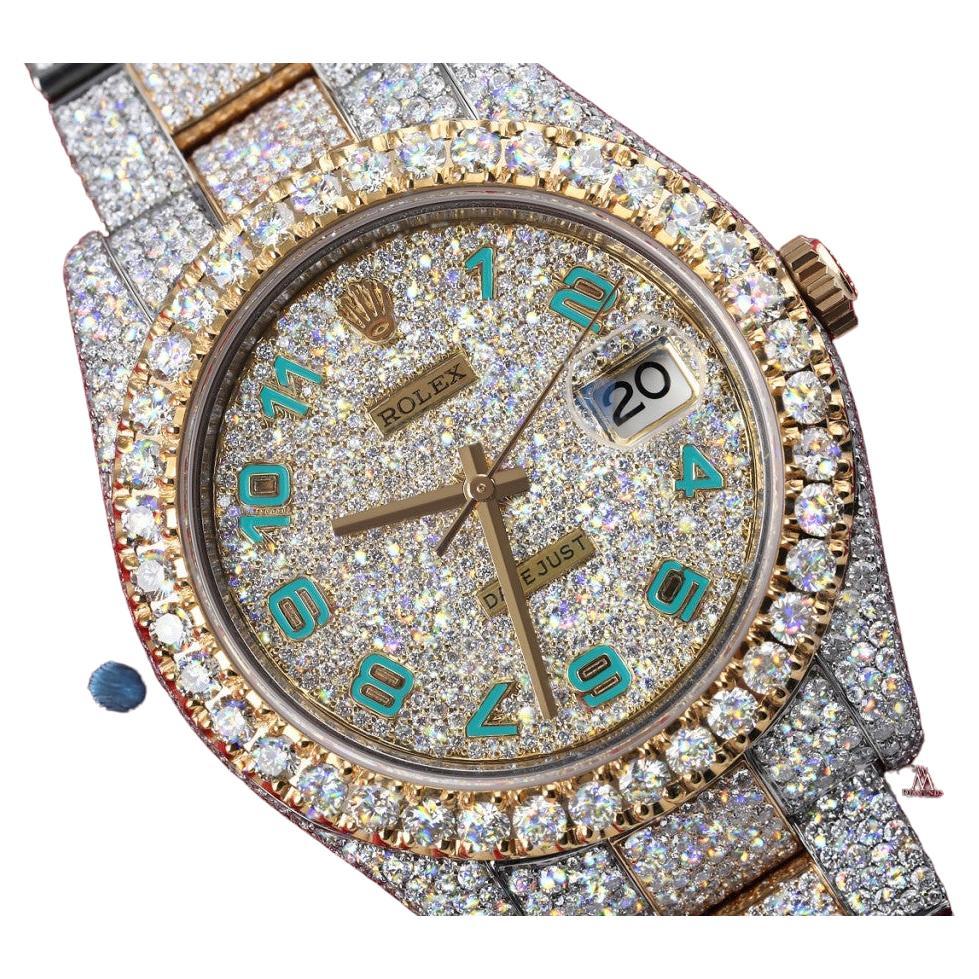 Rolex Montre Datejust 41 turquoise, numéros arabes SS & YG entièrement décapée et personnalisée 126303