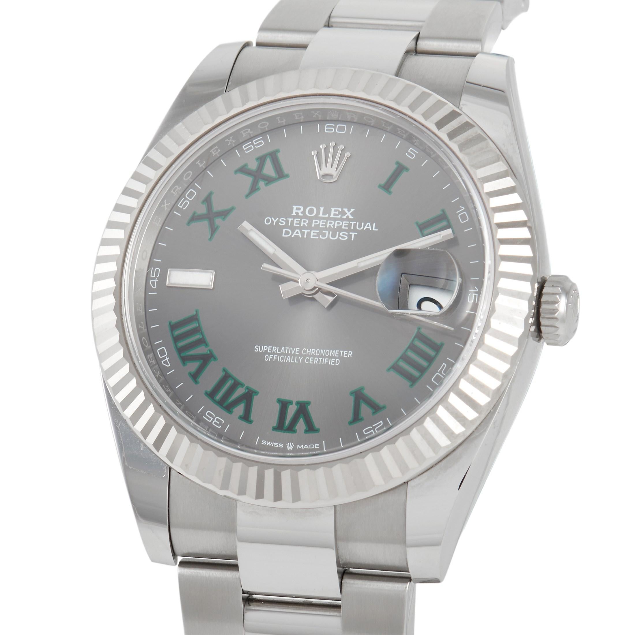 Producing a striking and tasteful visual effect with the addition of the iconic fluted bezel and neat green numerals, Rolex created this sublime timepiece from the esteemed Datejust collection which guarantees superb performance and stylish