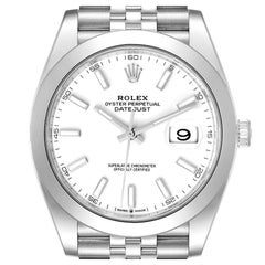 Rolex Datejust 41 White Dial Smooth Bezel Steel Mens Watch 126300 Unworn