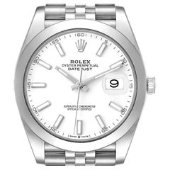 Rolex Datejust 41 White Dial Smooth Bezel Steel Mens Watch 126300 Unworn